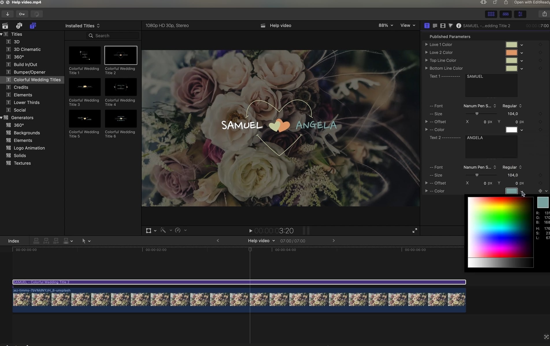 Colorful Wedding Titles Final Cut Pro X — Mẫu tiêu đề đám cưới đầy màu sắc dành cho Final Cut Pro X F114X83